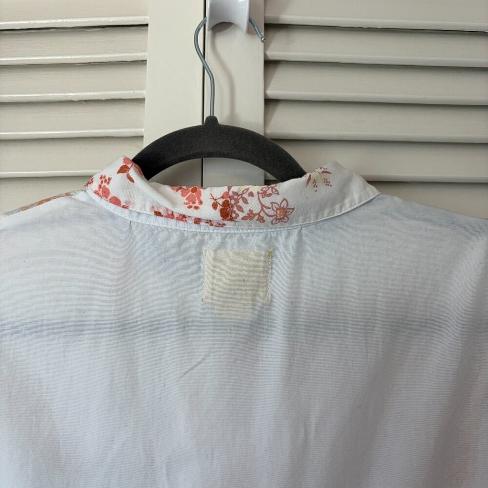 Anthropologie Maeve Patchwork Buttondown Tunic medium cotton white pink floral - Picture 8 of 12